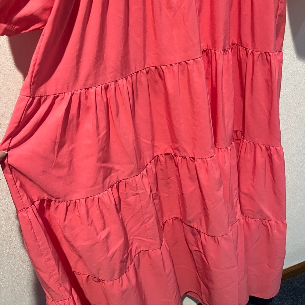 Zara Pink Tiered Poplin VNeck Oversized Maxi Dress Puff Sleeve Size XS - Picture 5 of 12